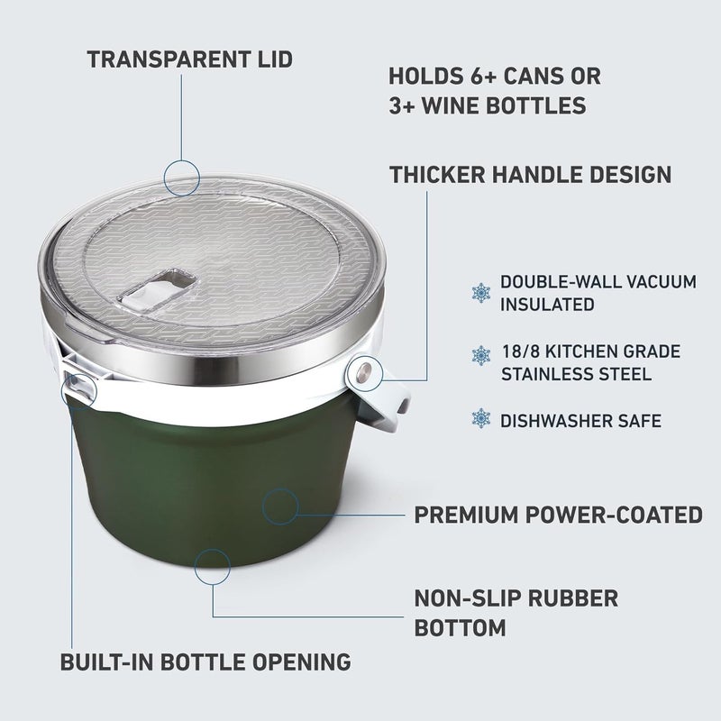 COKTIK 7L Vacuum Insulated Ice Bucket with Lid，Large Capacity Stainless Steel Beverage Bucket for Cocktail, Champagne, Wine, Beer，Large Parties（Army Green） - Image 4